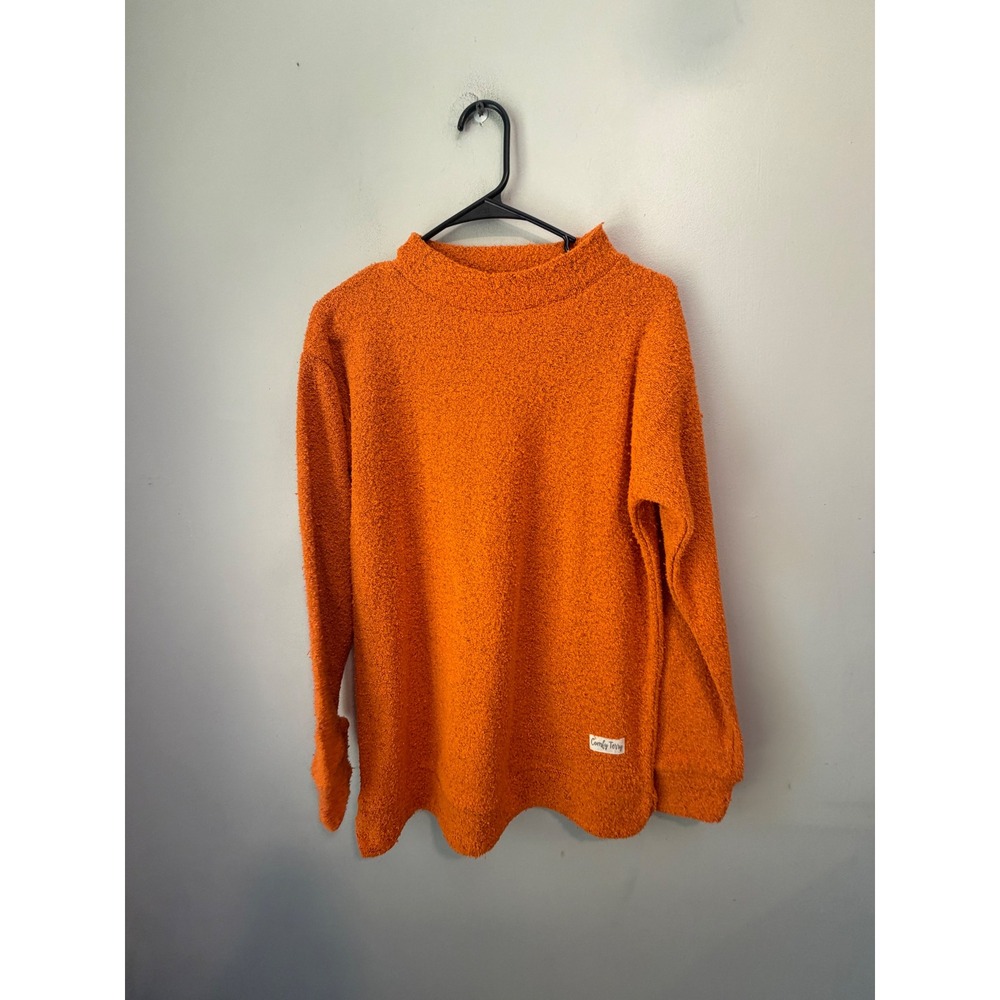 Comfy Terry Orange Mock Neck Popcorn Knit Sweatshirt Small